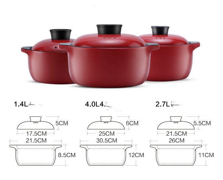 China Red Ceramic Stock Pot High Temperature Casserole Cooking Pot