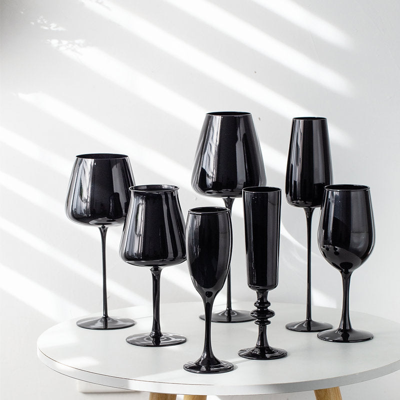Black Porcelain Crystal Stemmed Glass Goblet