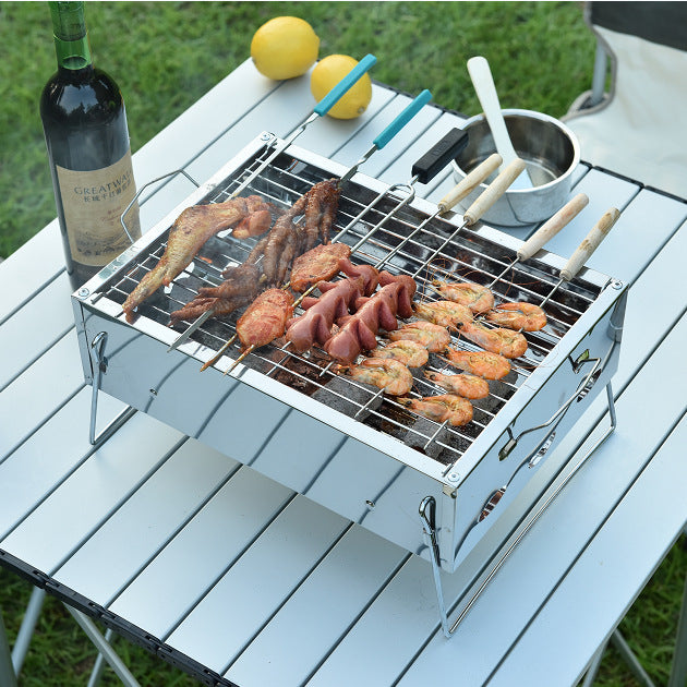 Portable Stainless Steel Charcoal BBQ Grill Household
