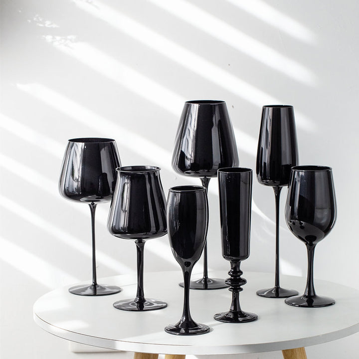 Black Porcelain Crystal Stemmed Glass Goblet
