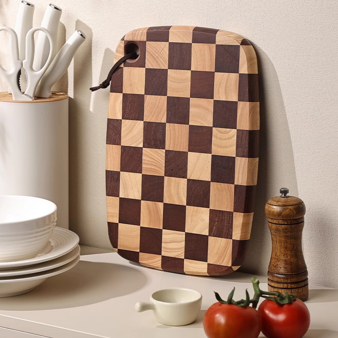 Acacia Wood Chessboard Grid Kitchen Cutting Board