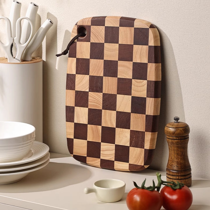 Acacia Wood Chessboard Grid Kitchen Cutting Board